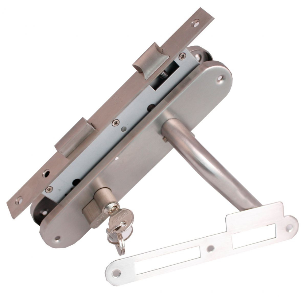 RVS deurbeslagset met slotkast, cilinder en slot Excl. duimen t.b.v. poortframe | Minco