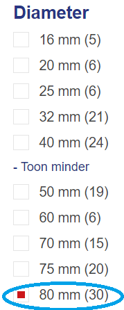 Selecteer die diameter van uw PVC buis of hulpstukken