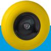 Kruiwagenwiel met gele foamband en metalen velg (aslengte 13 cm)