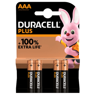 Duracell Plus batterij alkaline potlood AAA LR03 verpakt per 4 stuks