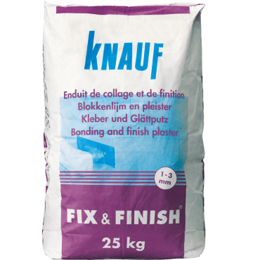 Knauf Fix-finish blokkenlijm en pleistergips verpakt per 25 kg