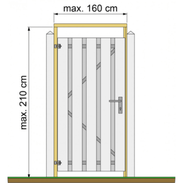 Tuindeurkozijn geschaafd grenen met aanslaglat, max. 160 cm breed, groen geïmpregneerd.