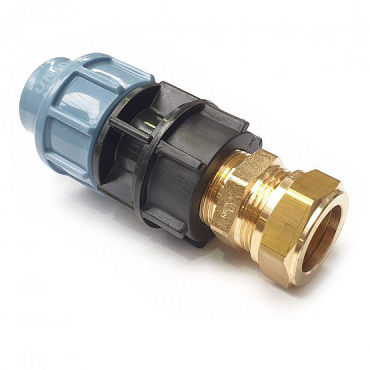 Verloop Thyleen 25 mm naar koper 15 mm incl. Bonfix puntstuk 3/4 buitendraad 15 mm