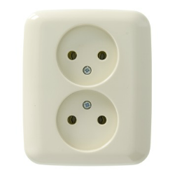 Wandcontactdoos dubbel zonder randaarde Cremé