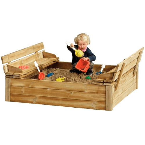 Zandbak Tom met deksel zitbank 120x120x30 cm (bestelartikel)