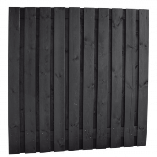 Grenen geschaafd plankenscherm 21-planks 15 mm, 180 x 180 cm, recht, geïmpregneerd en zwart gespoten. (bestelartikel)