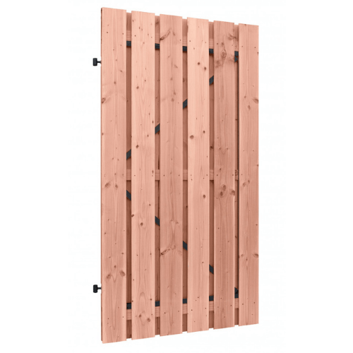 Douglas geschaafde plankendeur op zwart verstelbaar stalen frame, 16 mm, 100 x 190 cm, onbehandeld.