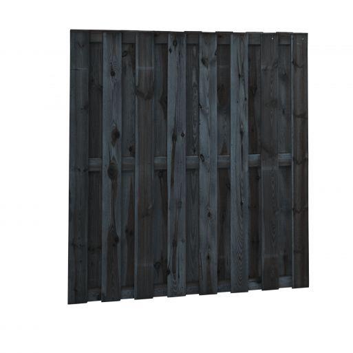 Grenen geschaafd plankenscherm 18-planks 15 mm, 180 x 180 cm, recht, zwart gedompeld. (bestelartikel)