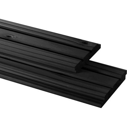 Vuren geschaafd triple profiel 2,2 X 14 X 400 cm, zwart gedompeld. werkend 13,5 cm