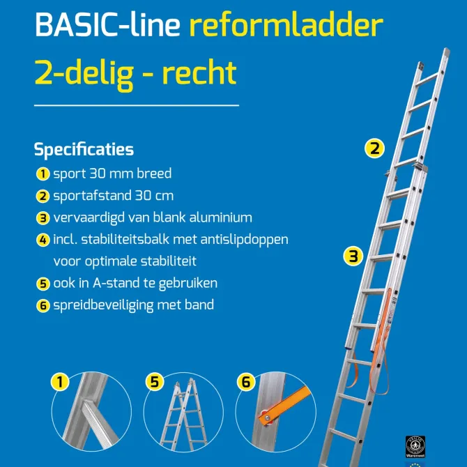 2-delige Reformladder BASIC-line met rechte bomen 11 sporten