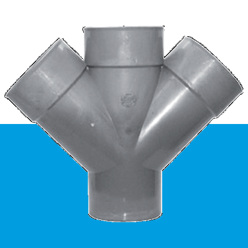 Pvc dubbel T-stuk 125 mm 45 graden 3xlijm 1xspie (bestelartikel)