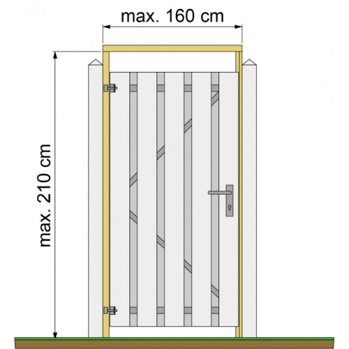 Tuindeurkozijn geschaafd grenen met aanslaglat, max. 160 cm breed, groen geïmpregneerd.