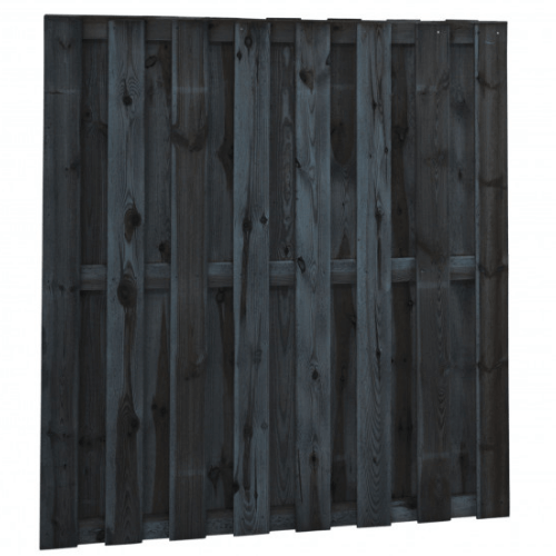 Grenen geschaafd plankenscherm 18-planks 15 mm, 180 x 180 cm, recht, zwart gedompeld. (bestelartikel)