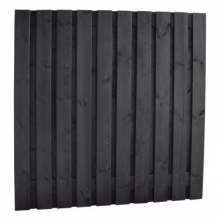 Naaldhout geschaafd plankenscherm 21-planks 15 mm, 180 x 180 cm, recht, geïmpregneerd en zwart gedompeld.