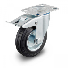 Zwenkwiel 100 mm rubber zwart met rollager en rem (70 kg) (bestelaritkel)