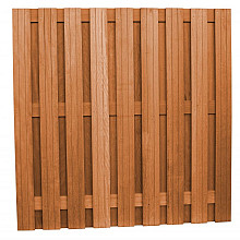 Hardhouten geschaafd plankenscherm 20-planks 14 mm, recht verticaal, 180 x 180 cm, betonsysteem.